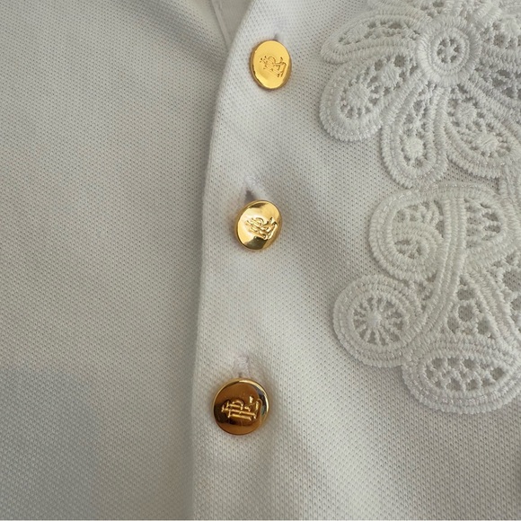 Lauren Ralph Lauren White Polo Shirt Embroidered Logo Gold Buttons Women’s XS - Picture 5 of 7